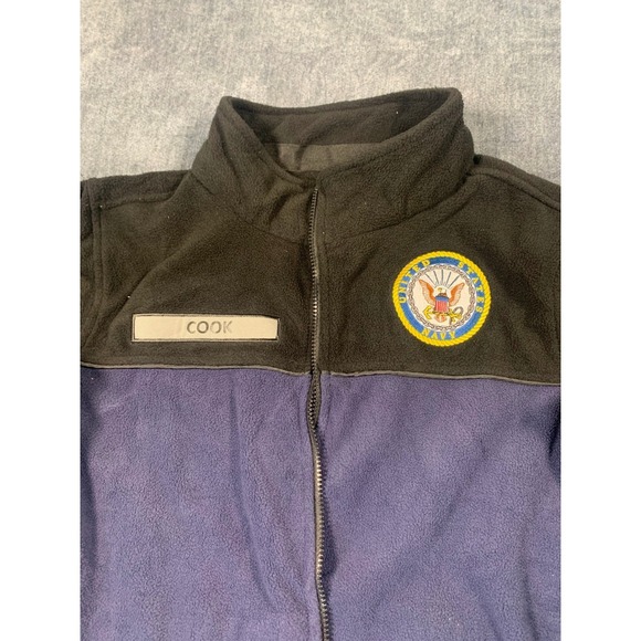 US Navy Cook Fleece Jacket Zip Up Full Zip US Flag Patch Emblem Men's L